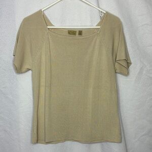 Caslon 100% Silk Beige Short Sleeve Knit Top XL